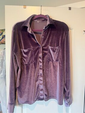 Velvet Button-Up Shirt in Dusty Purple